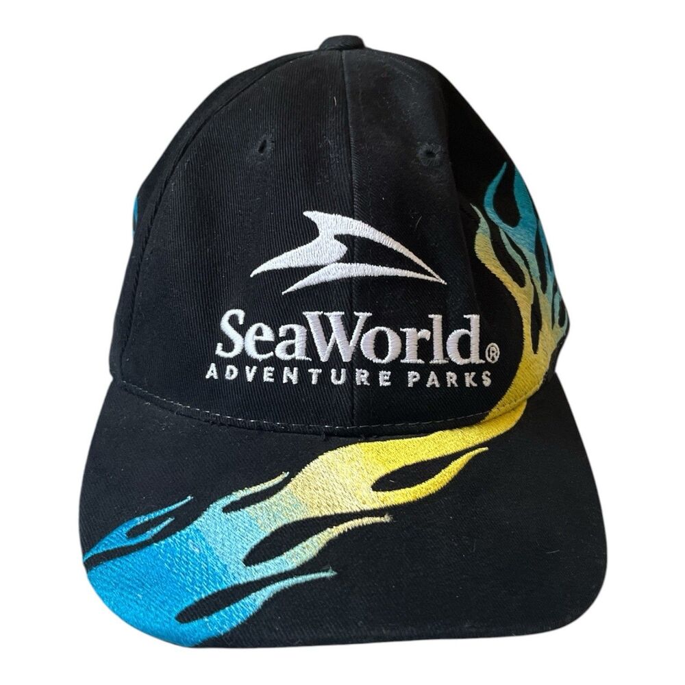 Vintage Sea World Adventure Park Flame Snap Back Hat Cap 100% Cotton Youth